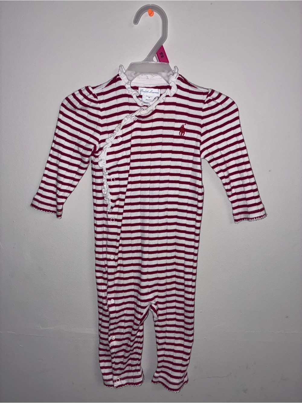 Polo by Ralph Lauren Red & White Striped Baby One-Piece